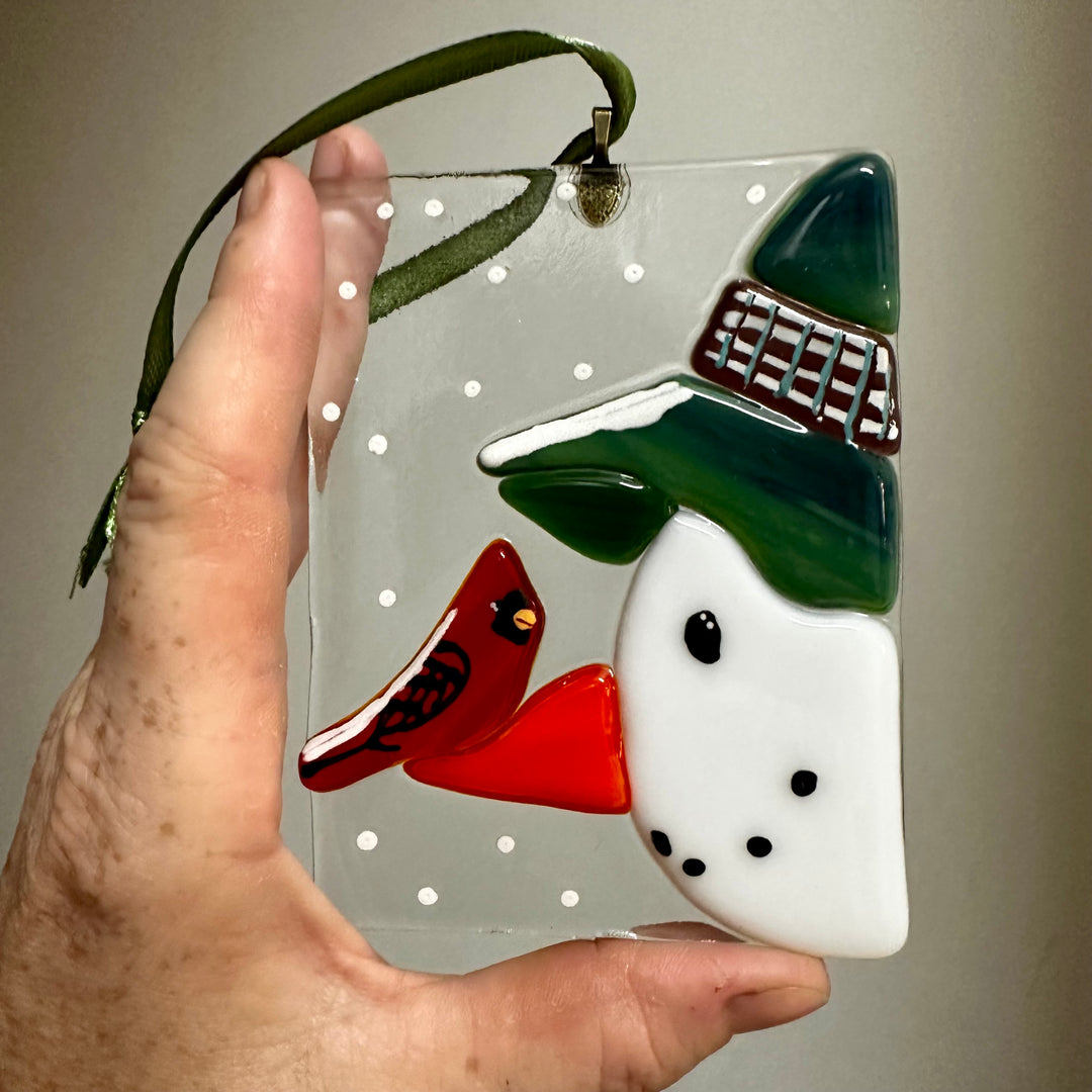 Snowman with Cardinal on Nose Ornament