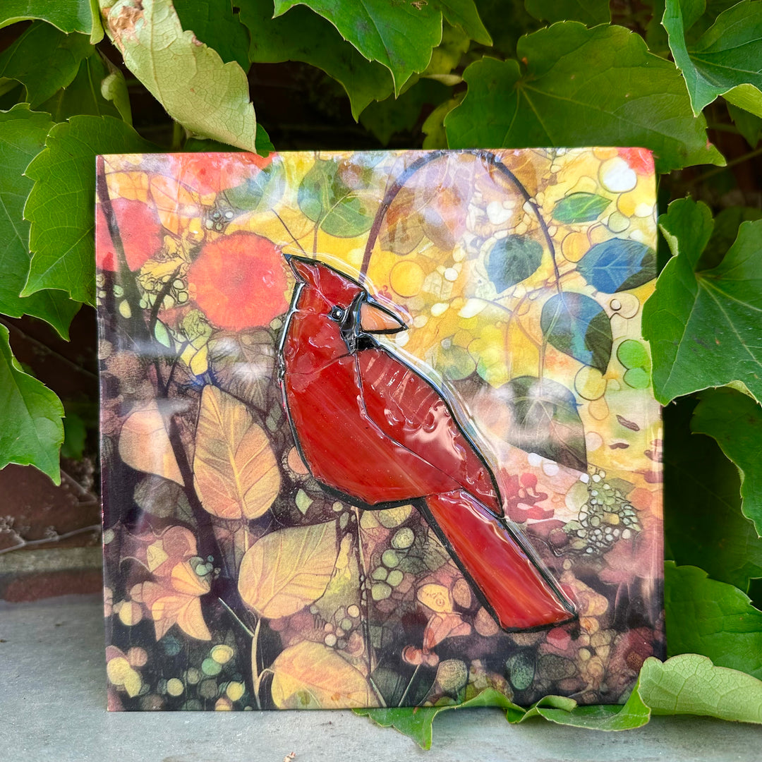 Cardinal and Leaves