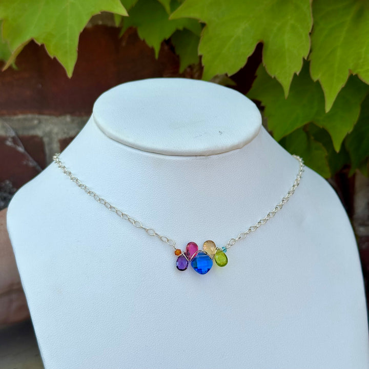 Square Gem & Teardrops Layering Necklace Blue Quartz