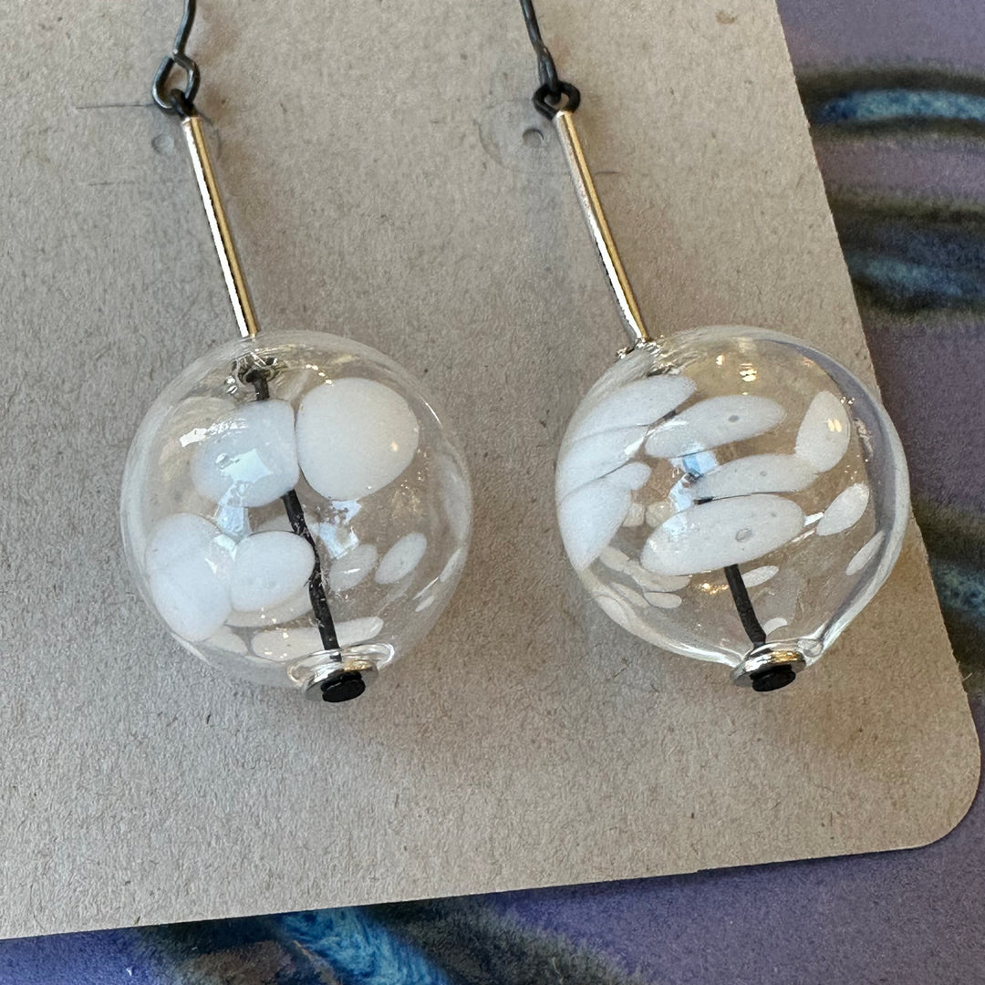 Spotted Glass with Sterling Tube Earrings
