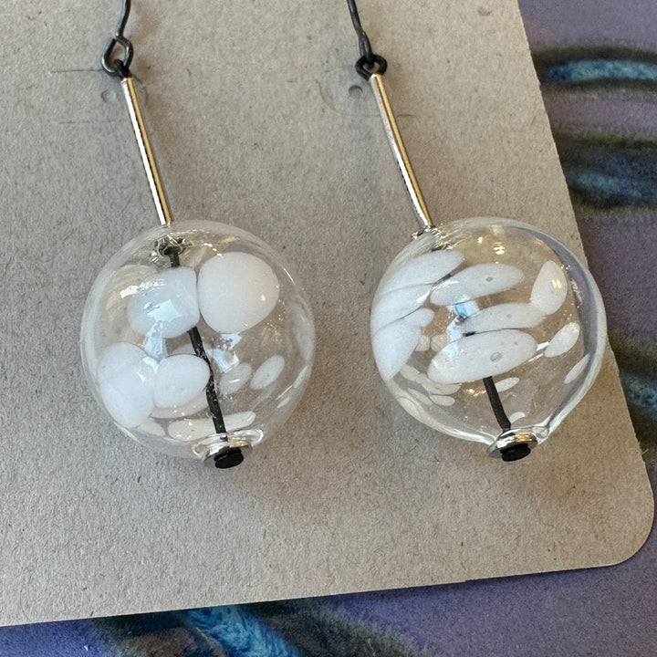 Spotted Glass with Sterling Tube Earrings