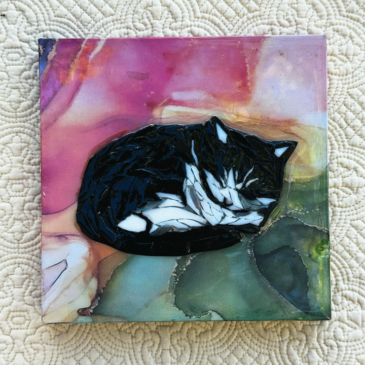 Tuxedo Cat Napping Mosaic