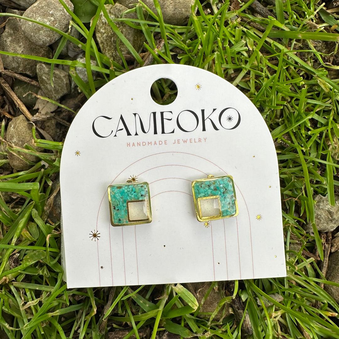 The Echo Square Earrings Turquoise