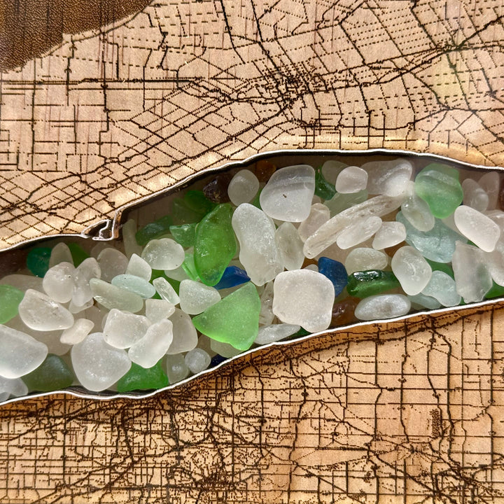 Lake Erie Map Wood + Beach Glass Small