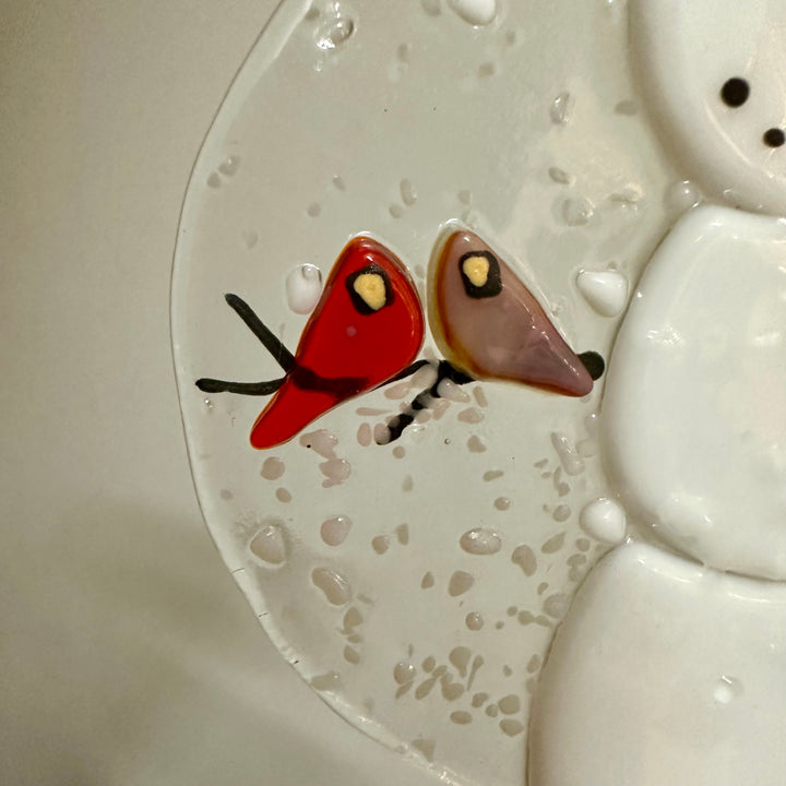 Snowman with Cardinals Pair on Arm Ornament