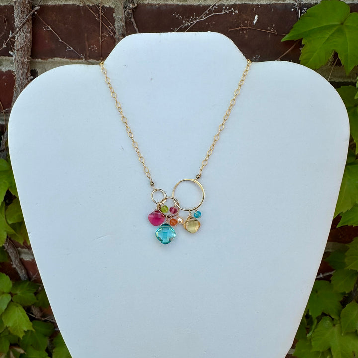 3 Links Gem Necklace Aqua