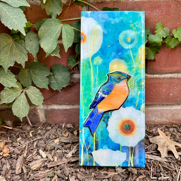 Blue Bird &amp; White Poppies