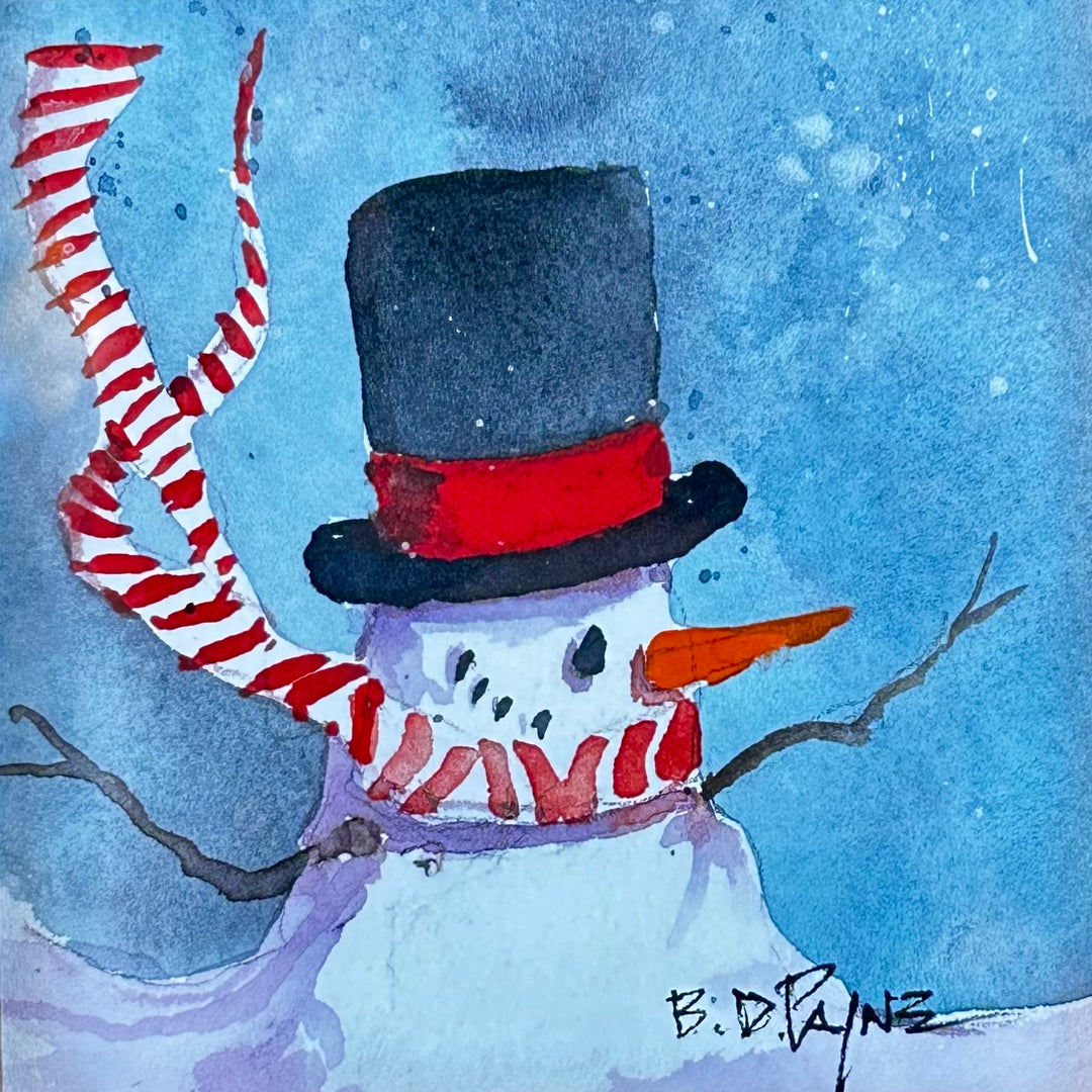 Candy Stripe Snowman Small Painting