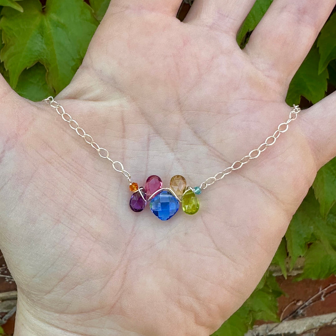 Square Gem & Teardrops Layering Necklace Blue Quartz