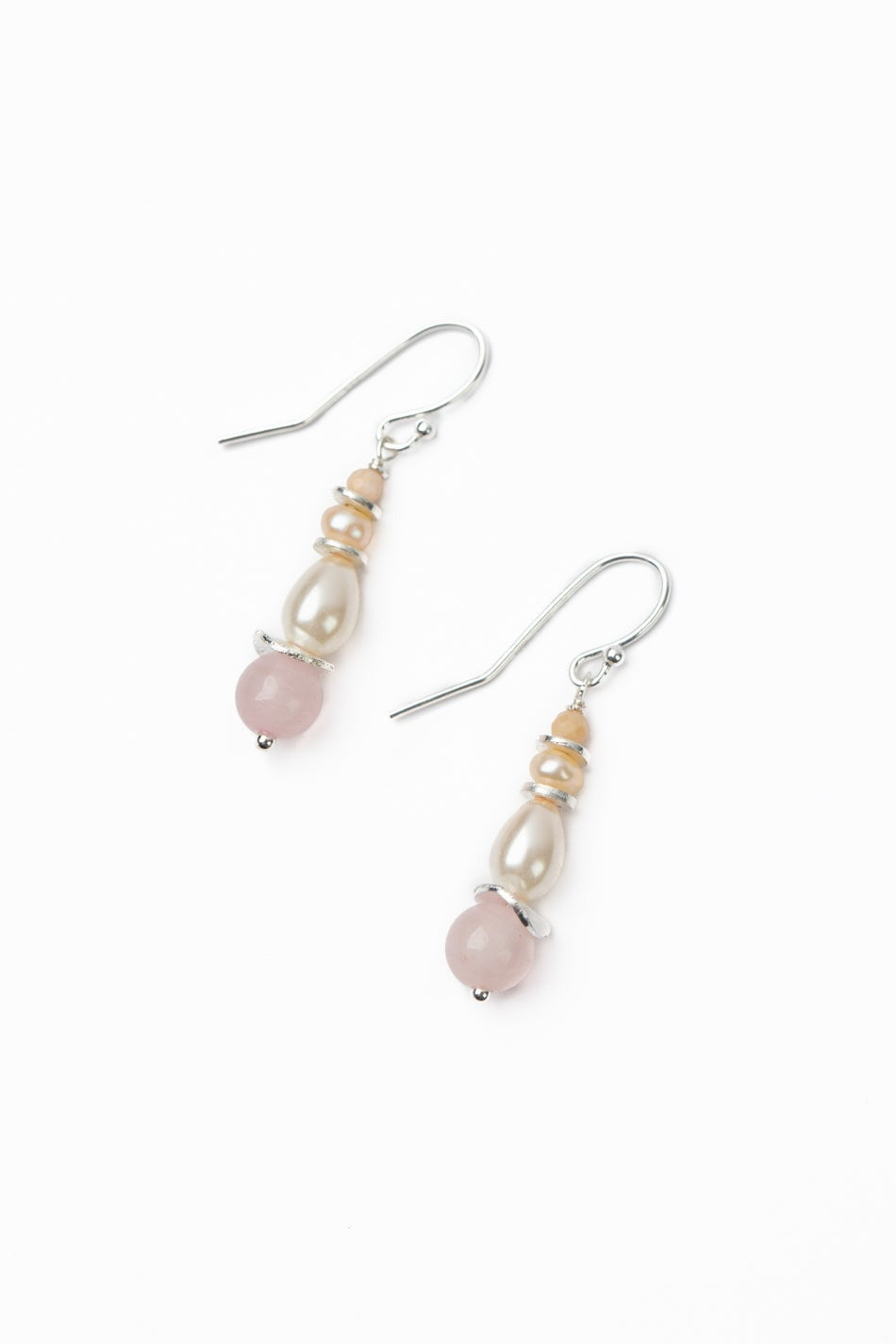Embrace Earrings Freshwater Pearl, Czech Glass, and Rose Quartz