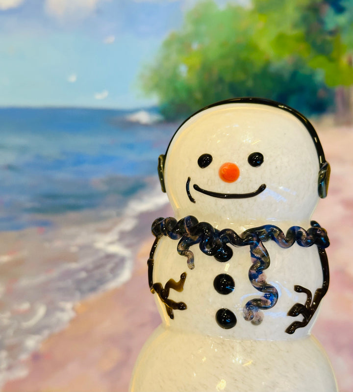 Earmuff Snowman with Blue + Purple  Scarf