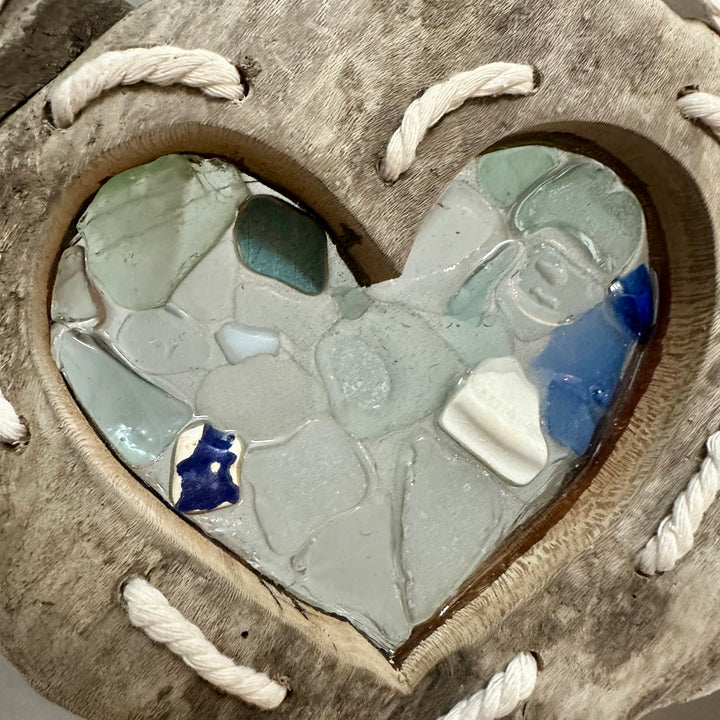 Driftwood + Beach Glass Heart - Wall Hanging