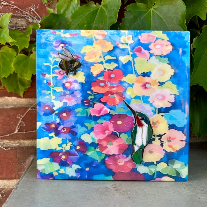 Hummingbird &amp; Bee Hollyhocks