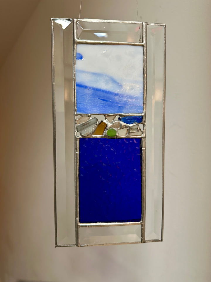 White with Blue + Dark Blue Glass Panel