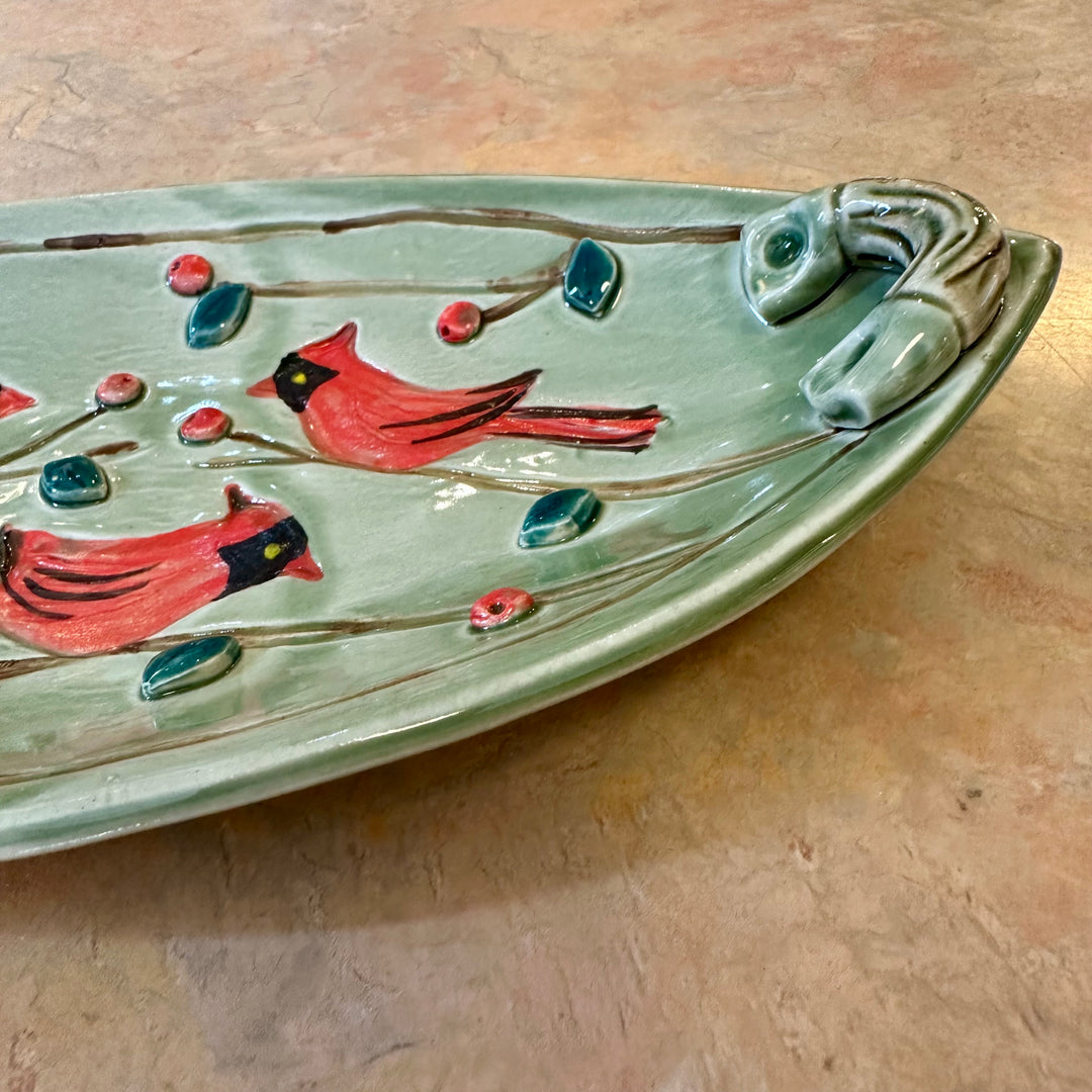Cardinal Boat Vessel with Sprigs Florentine Green