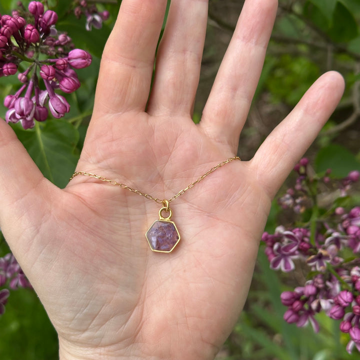 Petite Hexagon Crushed Gemstone Necklace: AMETHYST