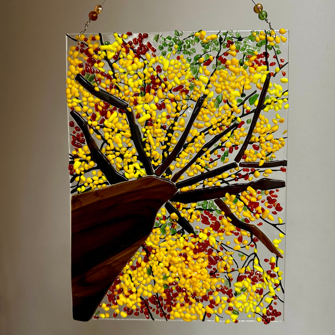Yellow Birch Tree Scene Fused Glass Panel 4