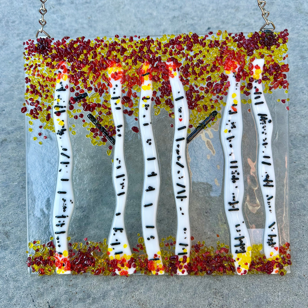 Birch Trees Fused Glass Panel