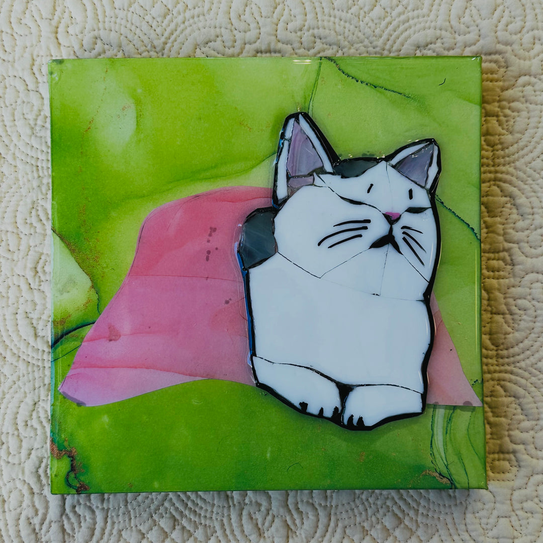White Cat Under Blanket Mosaic