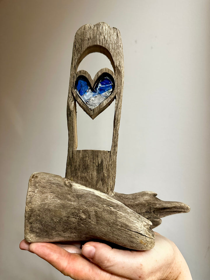 Standing Driftwood Heart - Blue