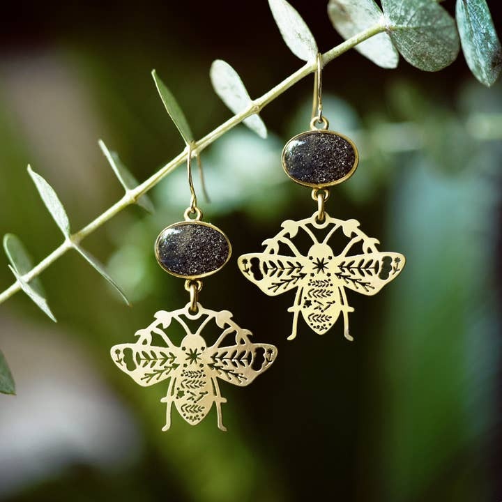 The Garden Bee Brass Dangle Earrings