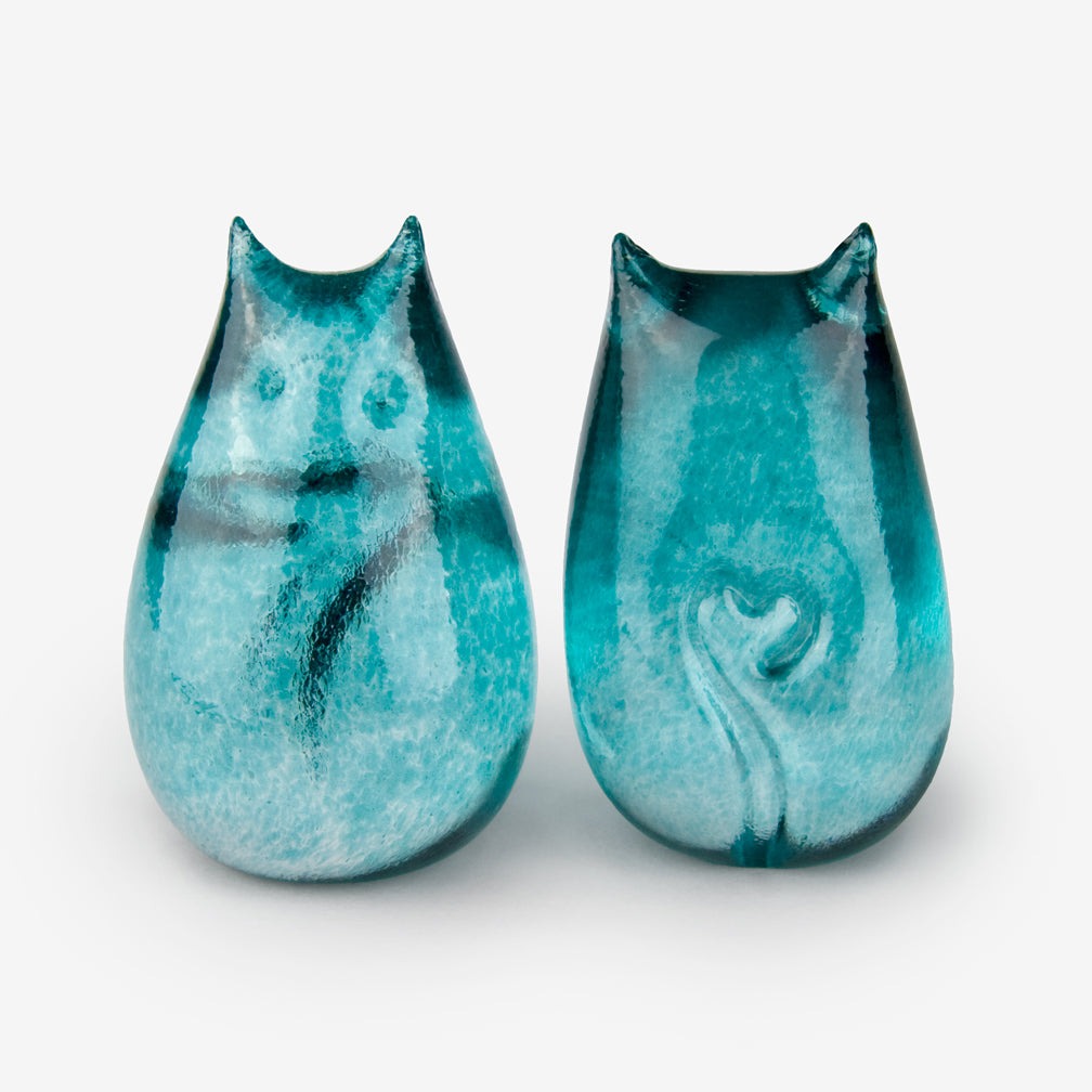Teal Colored Glass Love Cat
