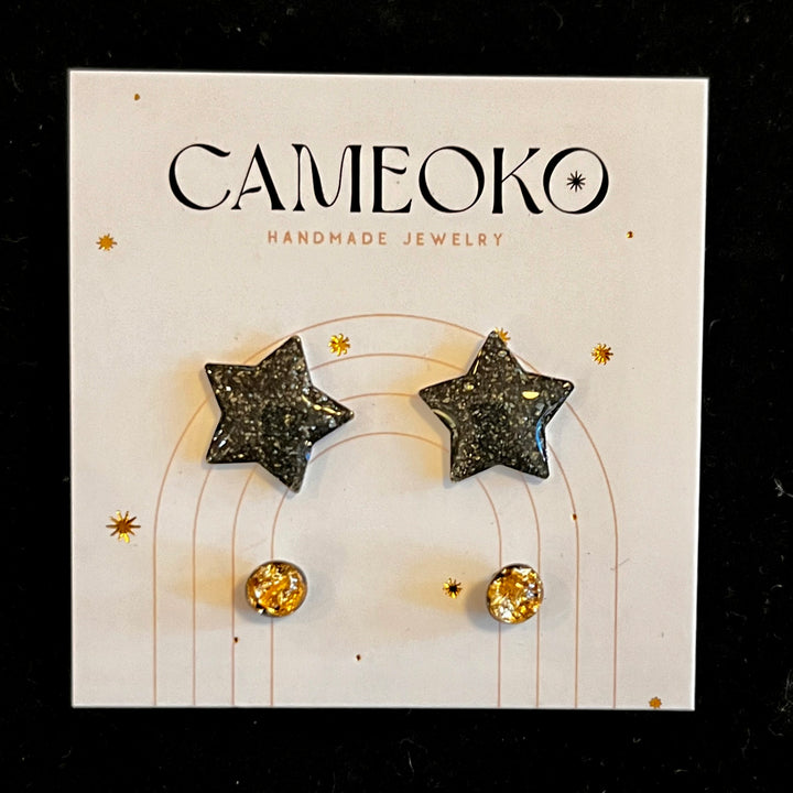 Star Pack Stud Earrings set of two - Gold Leaf + Pyrite
