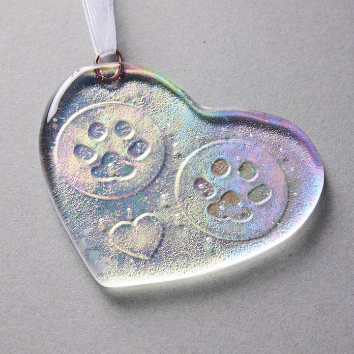 Iridescent Paw Print Heart Ornament