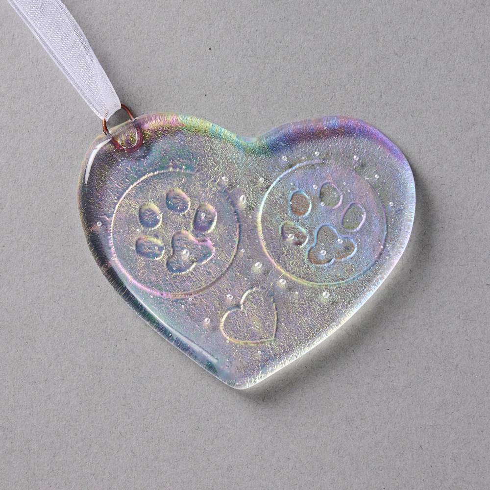 Iridescent Paw Print Heart Ornament