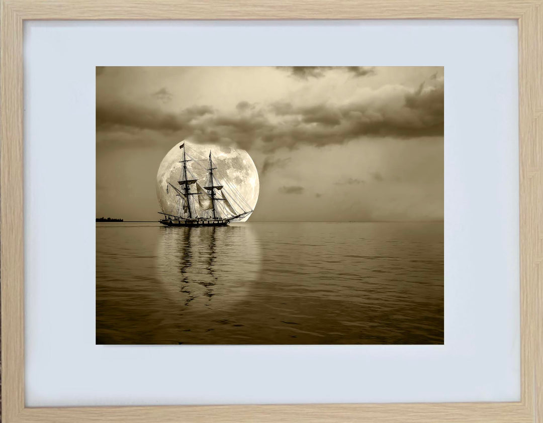 Moonlight Sail of Brig Niagara Sepia