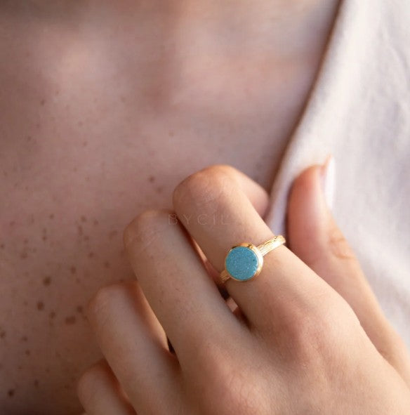 Leticia Ring Blue Druzy Gold