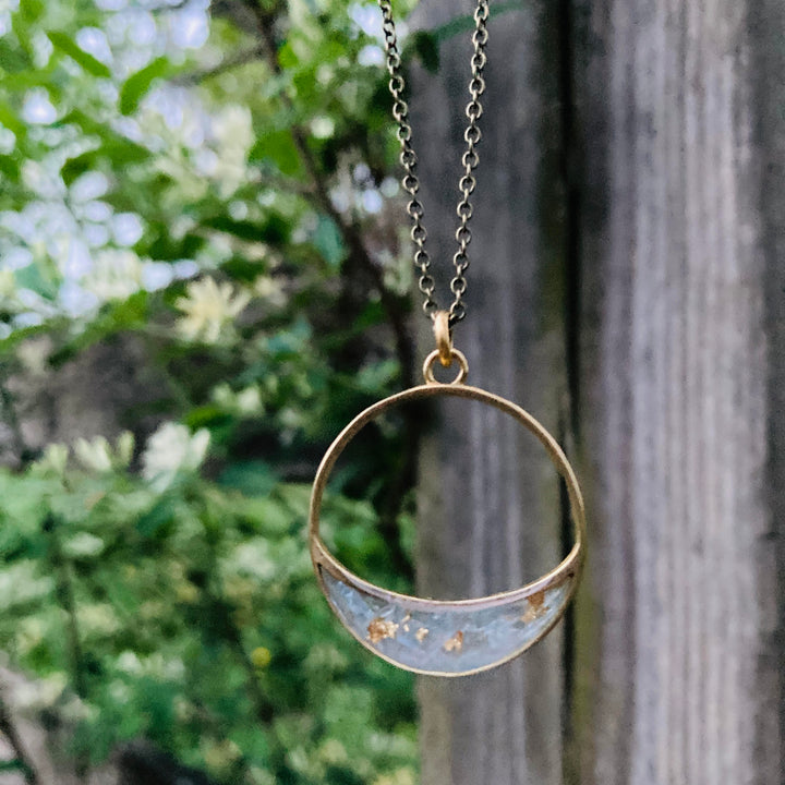 Long Crescent Necklace Garnet + Gold Leaf