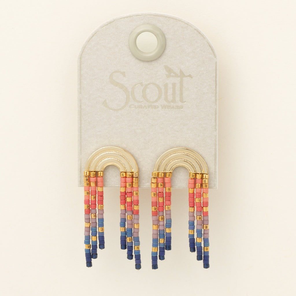 Miyuki Rainbow Fringe Earrings Multi + Gold