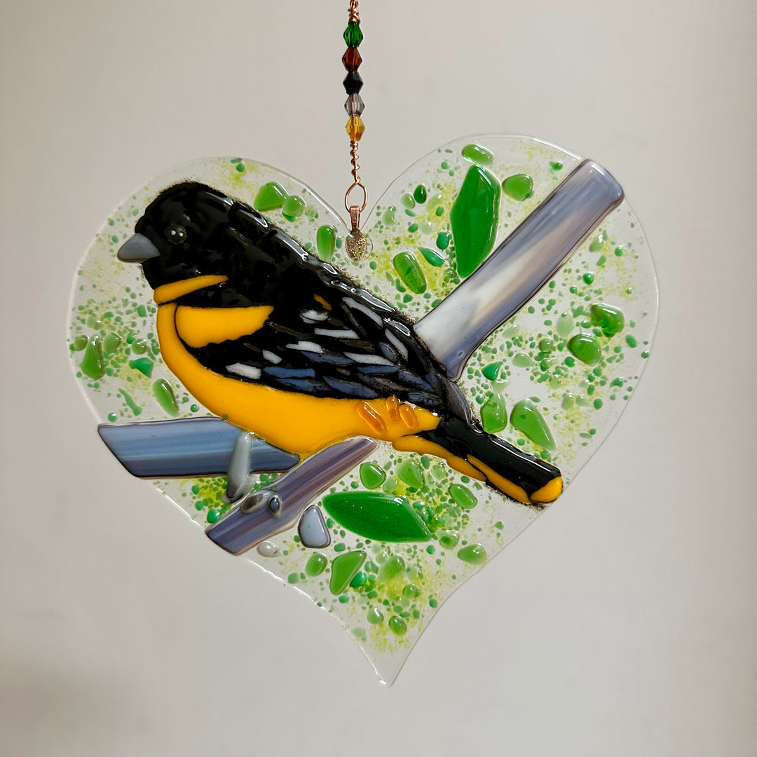 Glass Heart with Oriole