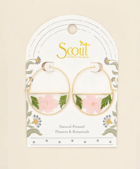 Pressed Flower Hoop Earring Pink Cherry Blossom Gold