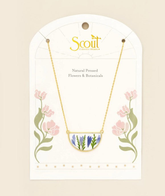 Pressed Flower Necklace Purple Cornflower + Gold