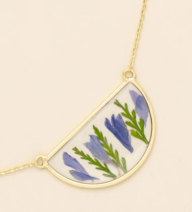 Pressed Flower Necklace Purple Cornflower + Gold