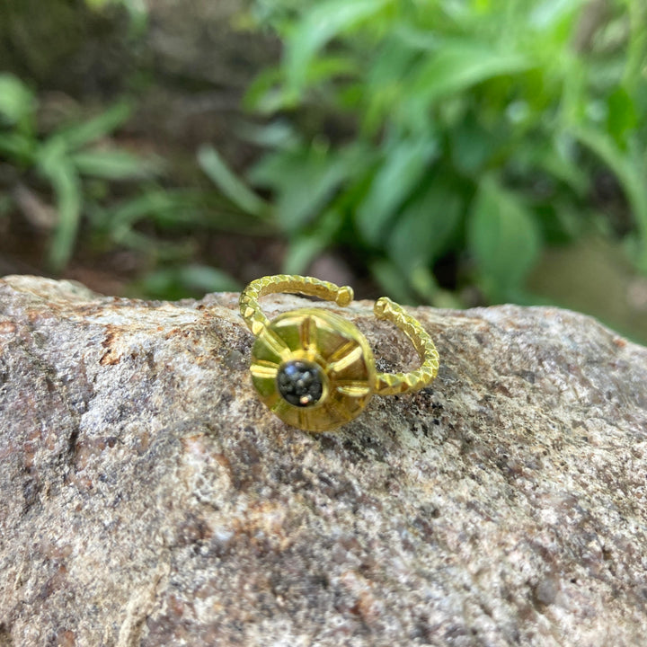 Retro Flower Ring Pyrite