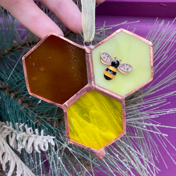 Honeycomb Ornament With Bee