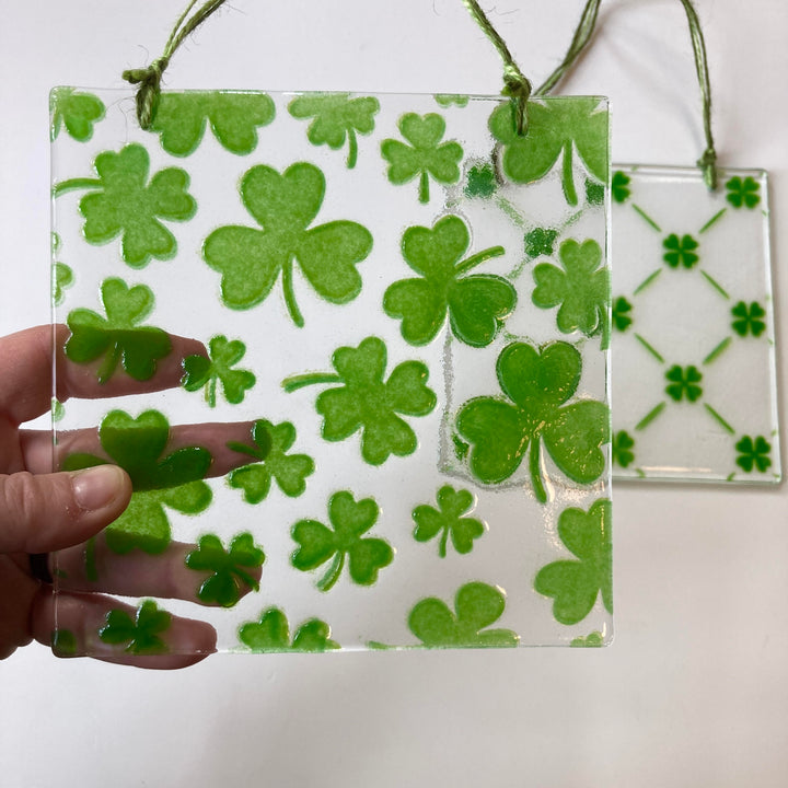 Large Shamrock Fused Glass Square