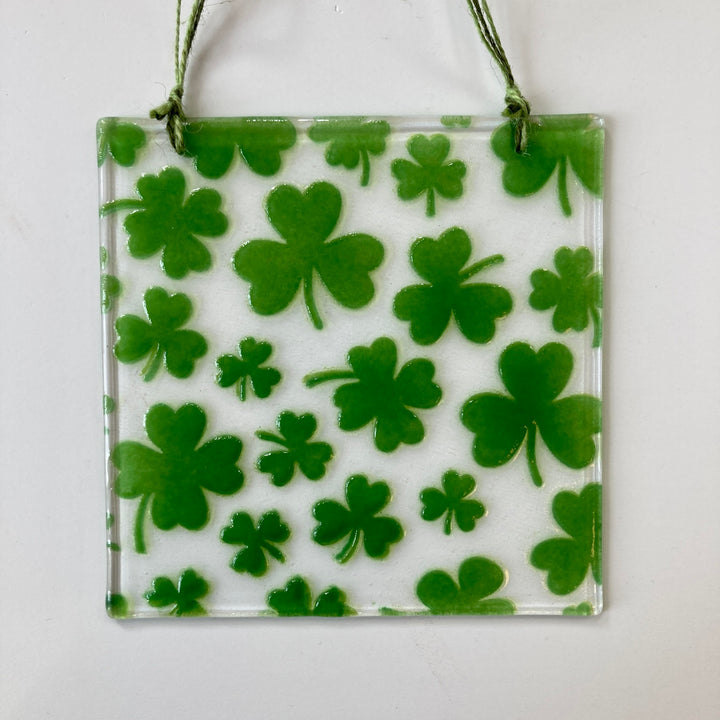 Large Shamrock Fused Glass Square