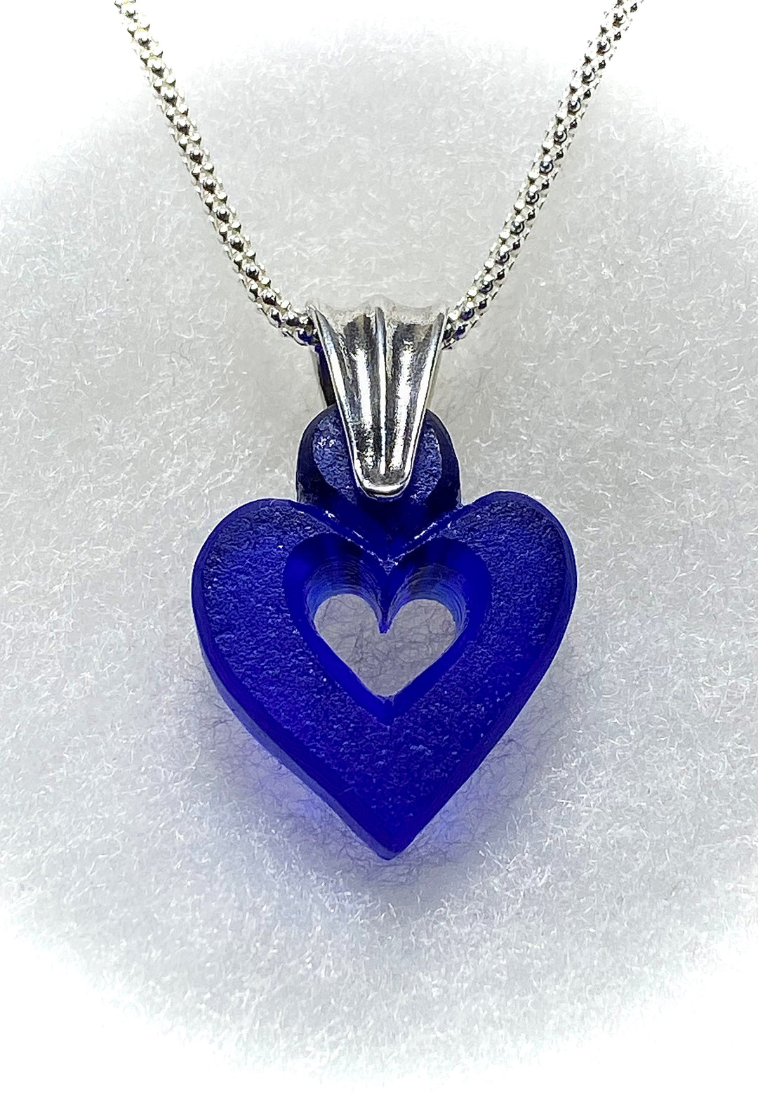 Carved Heart Necklace Cobalt Blue