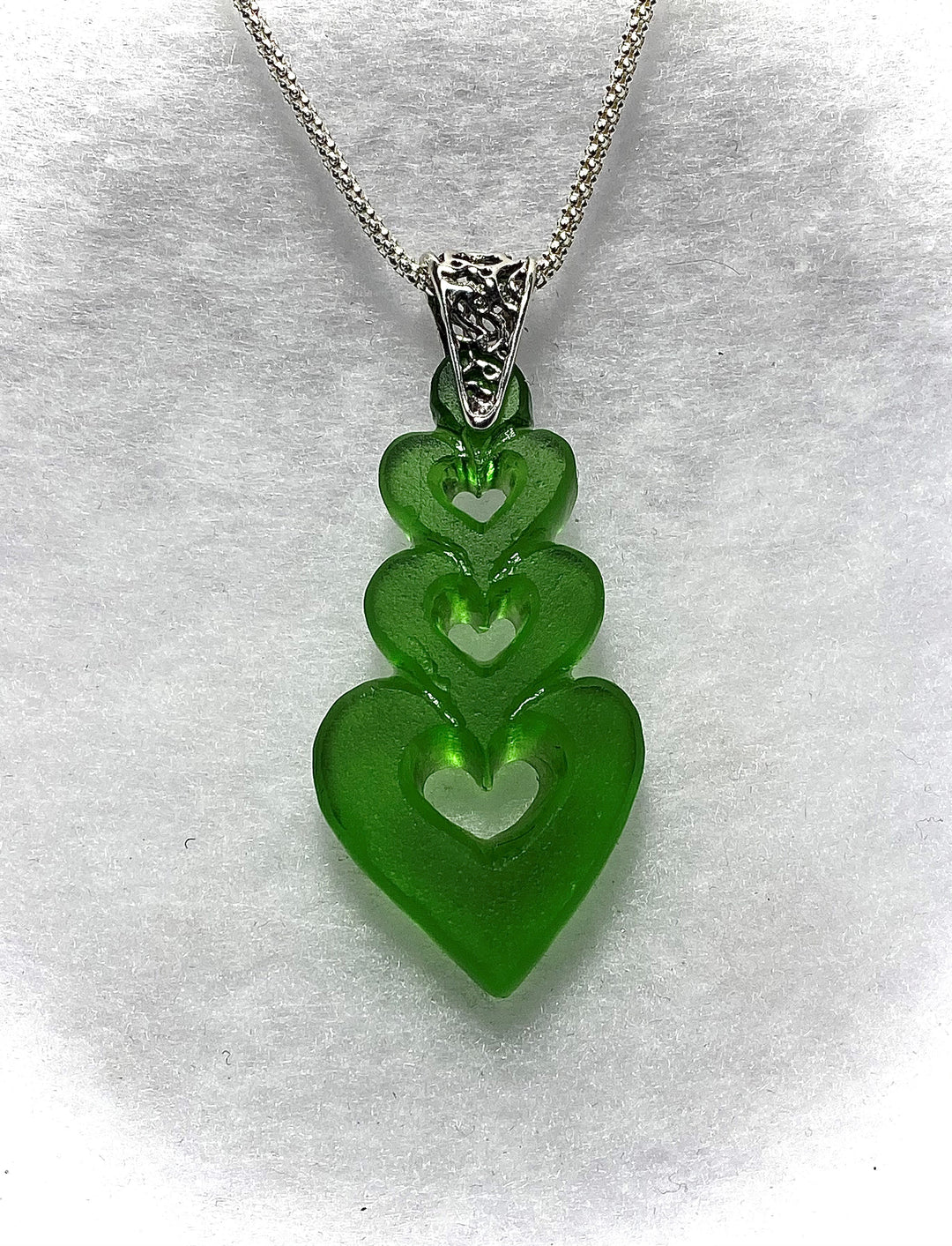 Triple Heart Kelly Green Necklace