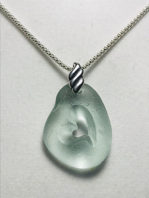 Blue Seafoam Floppy Heart Necklace