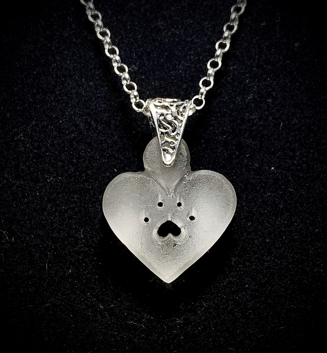 Heart Paw Print Necklace Clear White