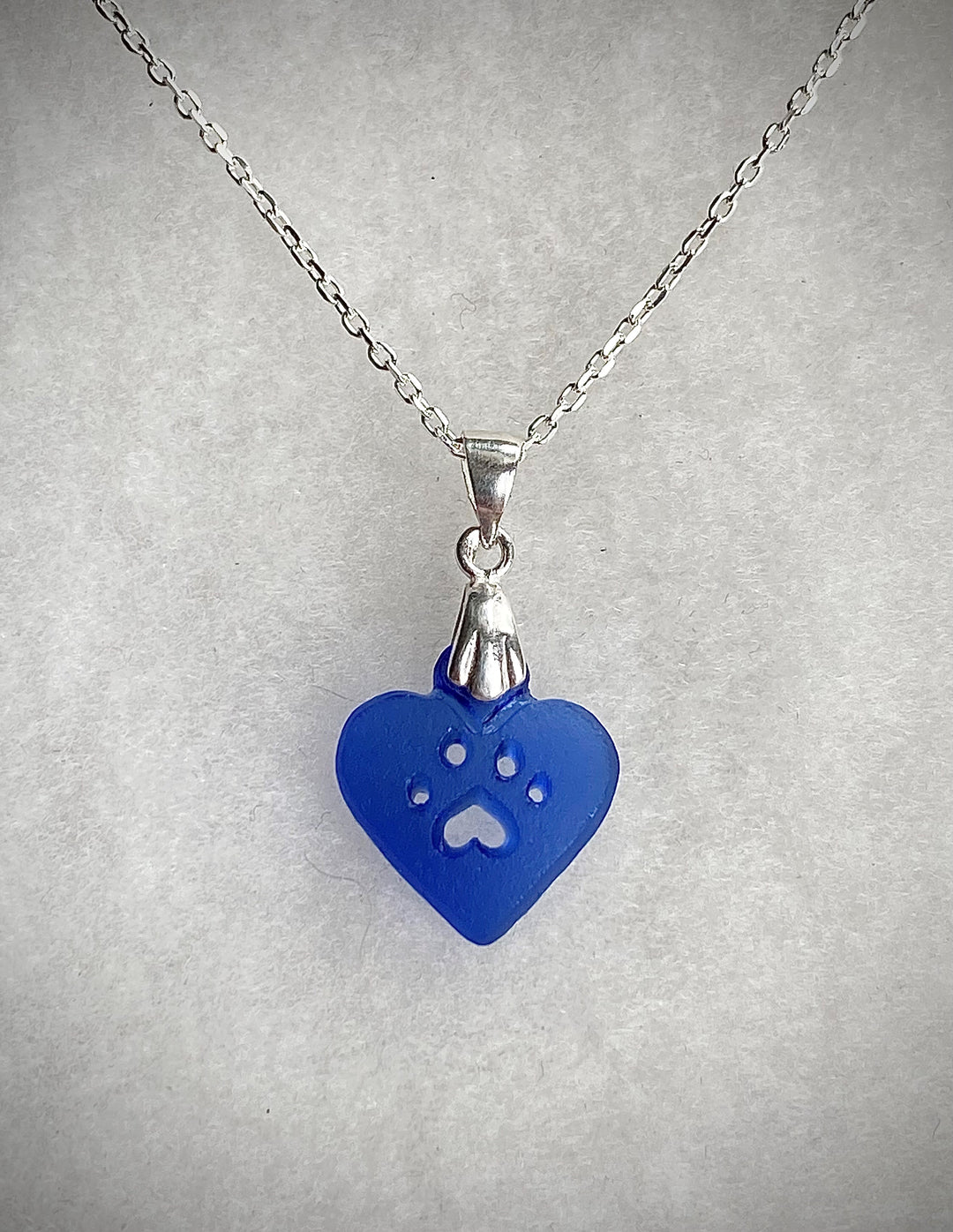 Heart Paw Print Necklace Cornflower Blue