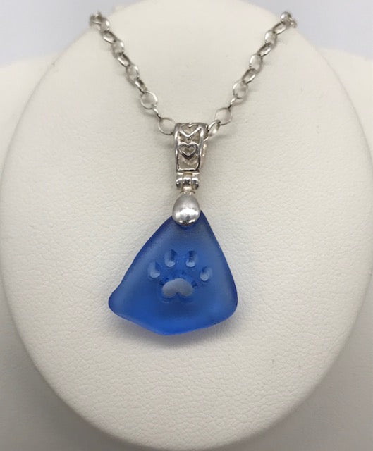 Cornflower Blue Paw Print Necklace