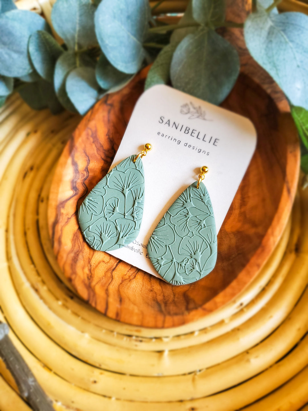 Teardrop Earrings Ginkgo Texture