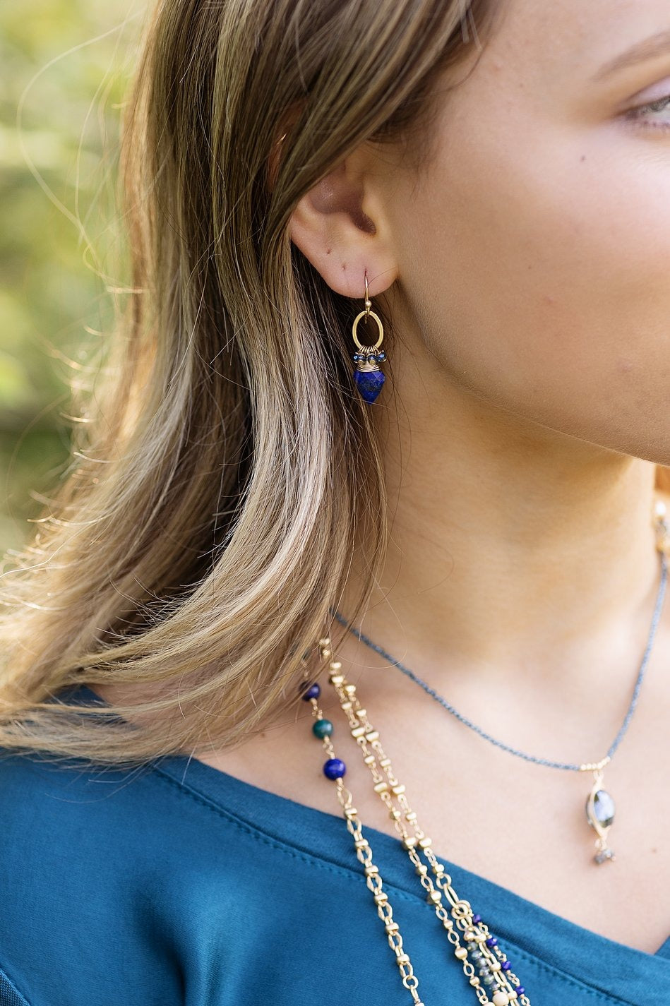 Starry Night Cluster Earrings Blue Crystal + Lapis