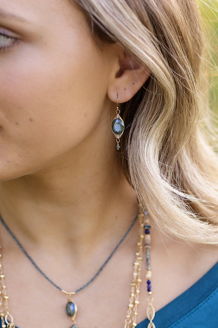 Starry Night Herringbone Earrings Blue Crystal